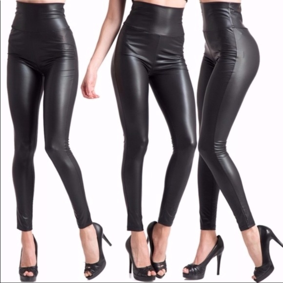 LAST ONE Fashionomics Black Faux Leather Leggings - Picture 5 of 5